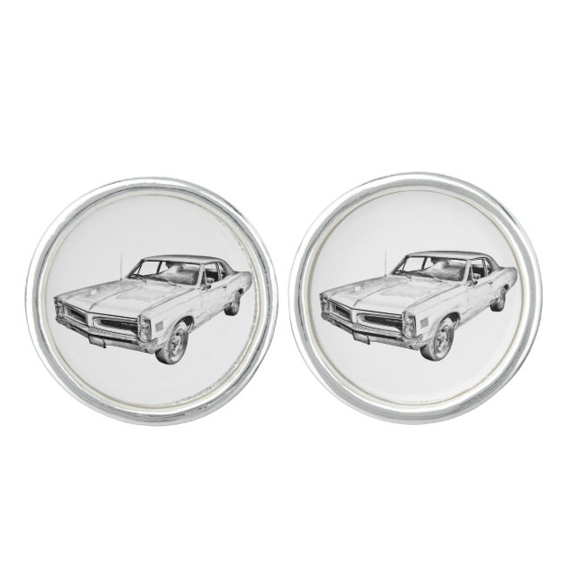 1966 Pontiac Lemans Muscle Car Illustration Cufflinks (Front)