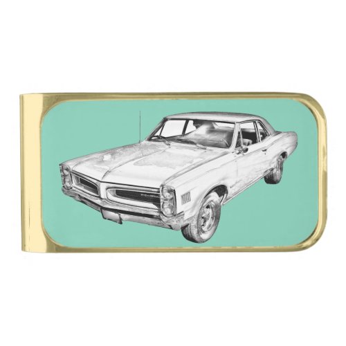 1966 Pontiac Lemans Muscle Car Illustration Gold Finish Money Clip