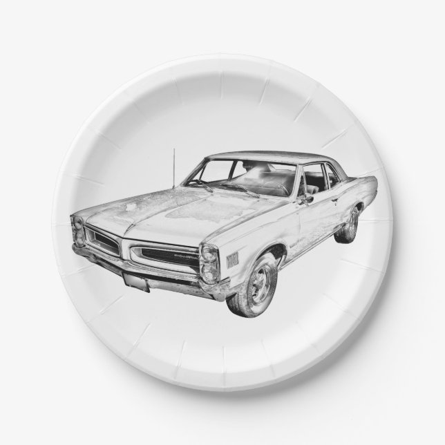 1966 Pontiac Lemans Muscle Car Illustration Paper Plates (Front)