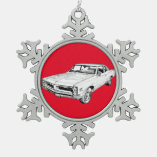 1966 Pontiac Lemans Muscle Car Illustration Snowflake Pewter Christmas Ornament