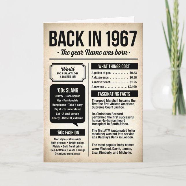 1967 Back in the Day, Fun Facts Birthday Card (Front)