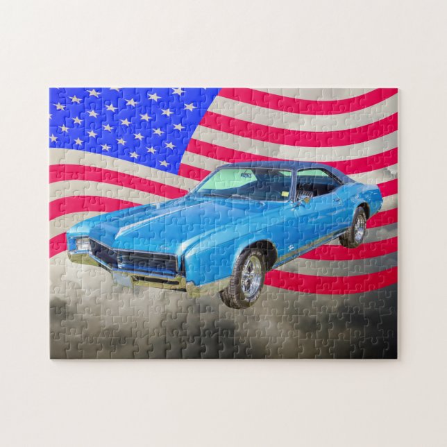 1967 Buick Riviera Muscle Car And American Flag Jigsaw Puzzle (Horizontal)