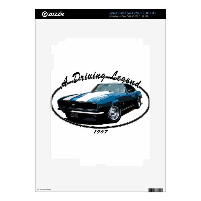 1967 CAMARO RS SS BLUE DECAL FOR iPad 3