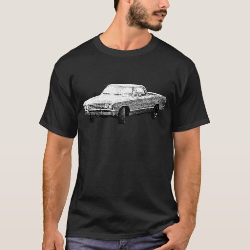 1967 Chevy El Camino Black and White T-Shirt