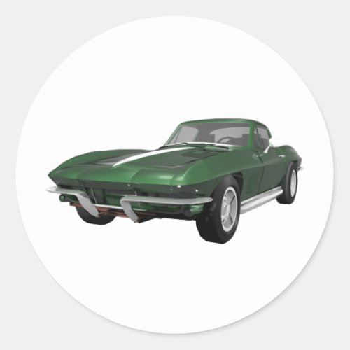 1967 Corvette Sports Car Green Finish Classic Round Sticker