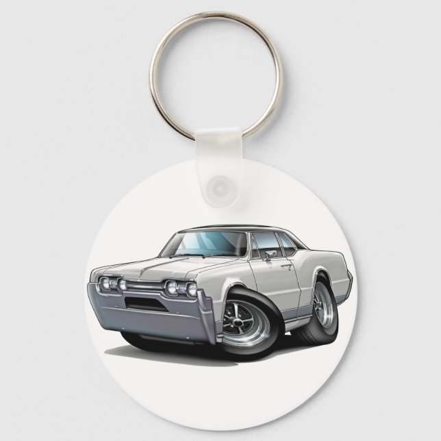 1967 Olds Cutlass White-Black Car Keychain (Front)