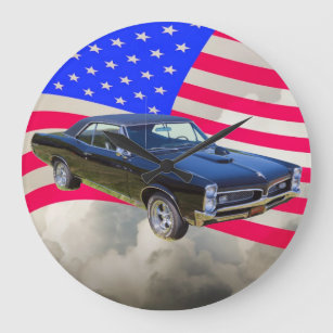1967 Pontiac GTO and American Flag Large Clock