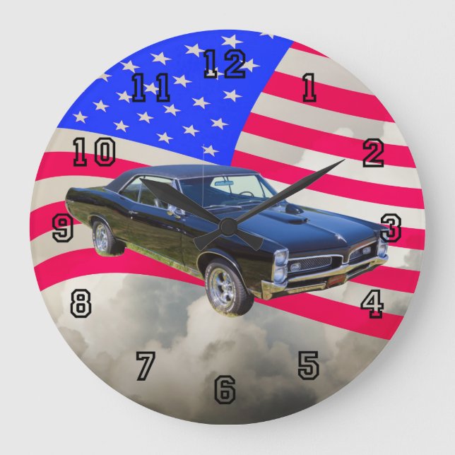 1967 Pontiac GTO and American Flag Large Clock (Front)