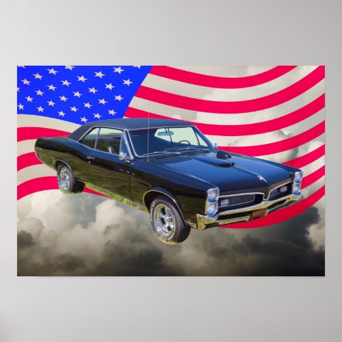 1967 Pontiac GTO and American Flag Poster