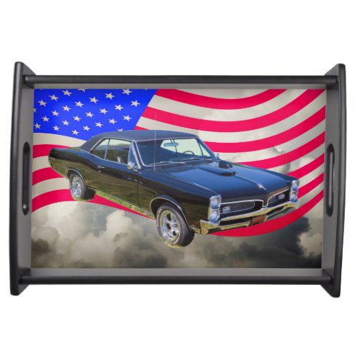 1967 Pontiac GTO and American Flag Serving Tray