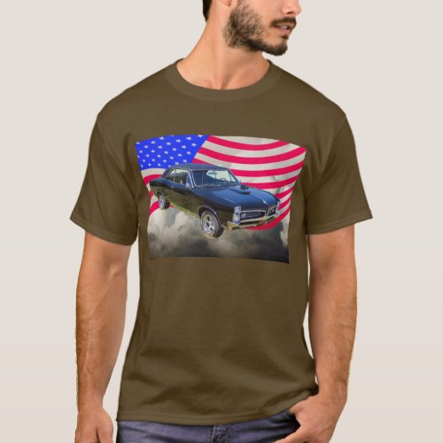 1967 Pontiac GTO and American Flag T_Shirt