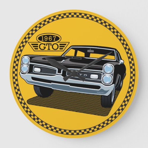 1967 Pontiac GTO Black BACKGROUND COLOR EDITABLE. Large Clock