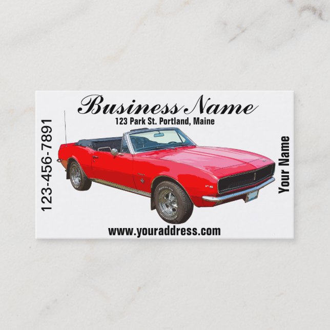 1967 red convertible Camaro Muscle Car. Business Card (Front)