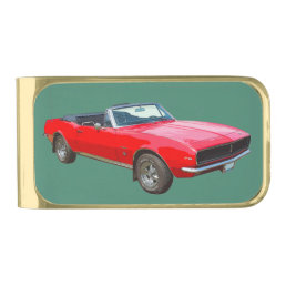 1967 Red Convertible Camaro Muscle Car Gold Finish Money Clip