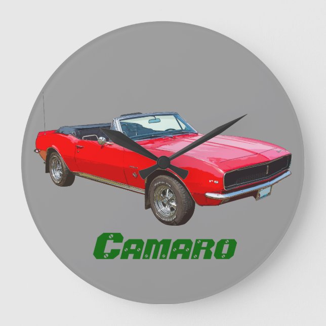 1967 red convertible Camaro Muscle Car Large Clock (Front)