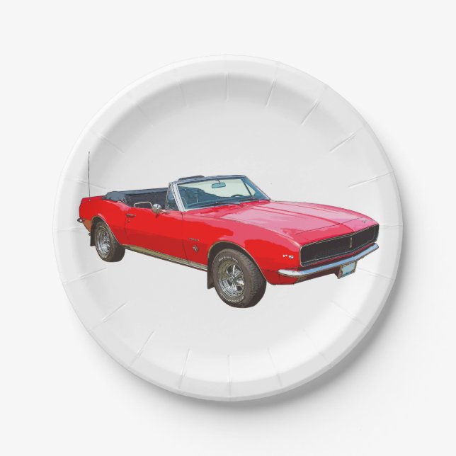 1967 Red Convertible Camaro Muscle Car Paper Plates (Front)