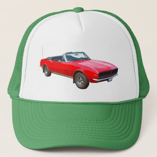 1967 red convertible Camaro Muscle Car Trucker Hat