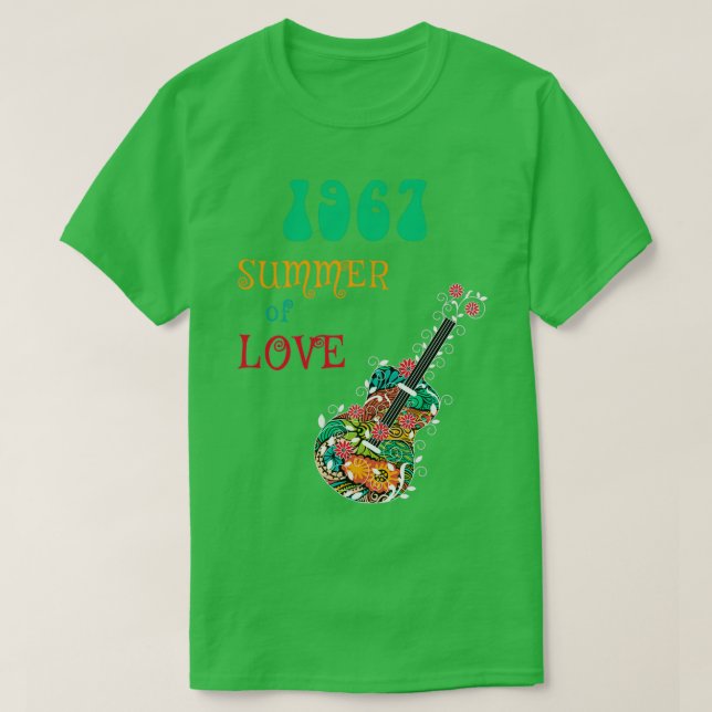 1967 Summer of Love Hippie Abstract Guitar  T-Shirt (Design Front)