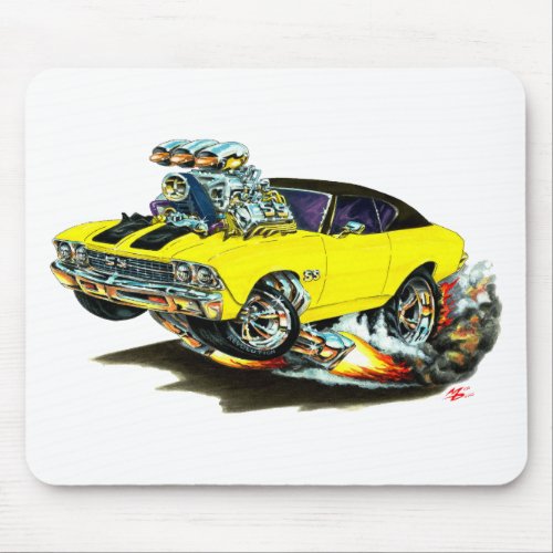 1968_69 Chevelle Yellow_Black Top Car Mouse Pad