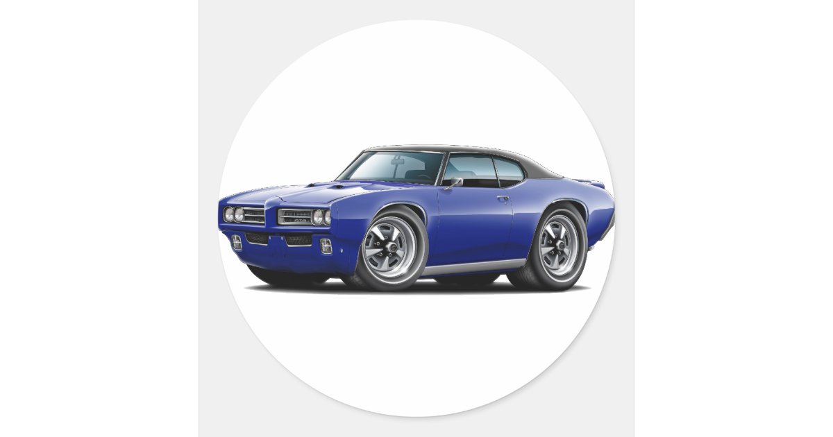 1968 69 Gto Dk Blue Black Top Car Classic Round Sticker Zazzle