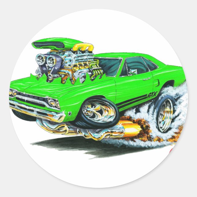 1968-69 Plymouth GTX Lime Car Classic Round Sticker (Front)