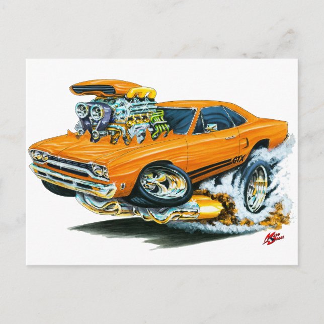 1968-69 Plymouth GTX Orange Car Postcard (Front)