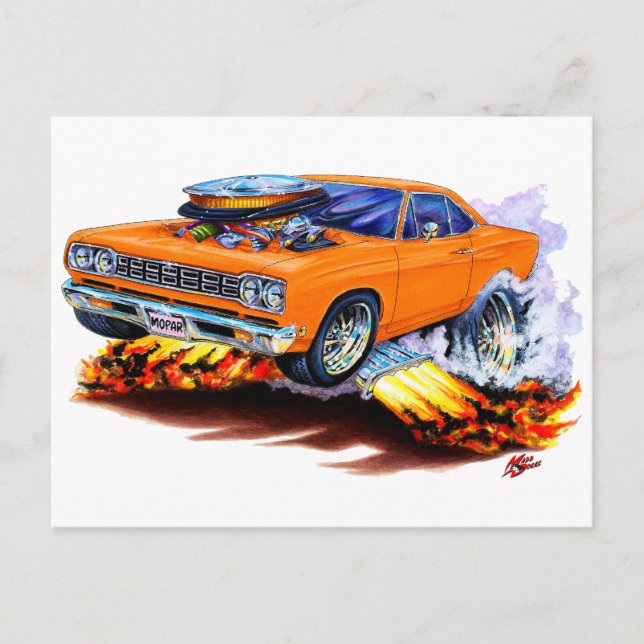 1968-69 Roadrunner Orange Car Postcard (Front)