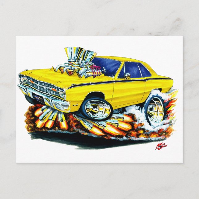 1968-71 Dodge Dart Yellow Car Postcard (Front)