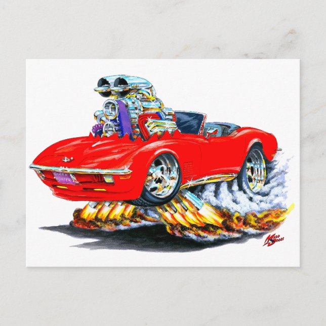 1968-72 Corvette Red Convertible Postcard (Front)