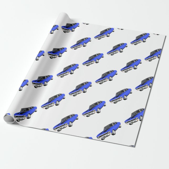 1968 Blue Muscle Car Wrapping Paper (Unrolled)