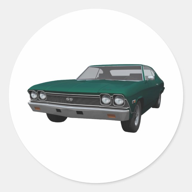 1968 Chevelle SS: Green Finish Classic Round Sticker (Front)
