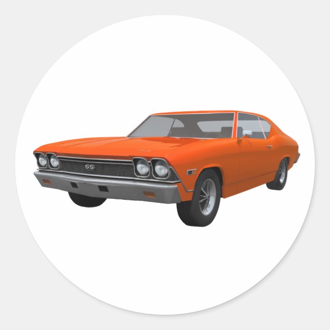 1968 Chevelle SS: Orange Finish Classic Round Sticker (Front)