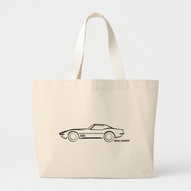 1968 Corvette Hardtop BLK Large Tote Bag (Front)