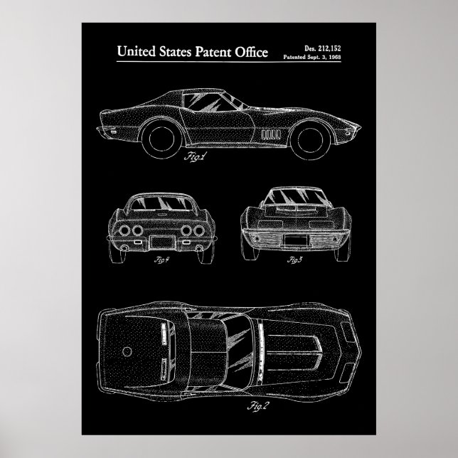 1968 Corvette Stingray Patent Poster (Front)