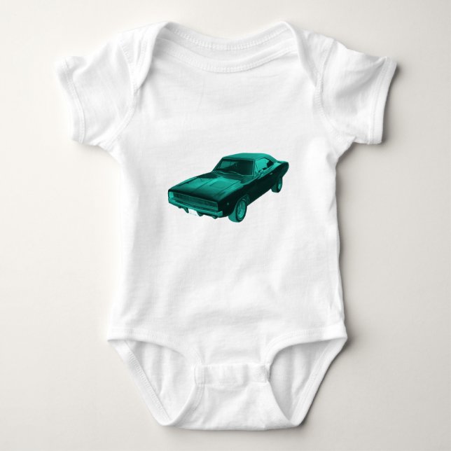 1968 dodge charger blue mopar baby bodysuit (Front)
