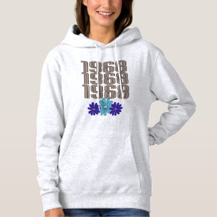 1968 Hippie Flower Power Peace Sign Aqua Purple Hoodie