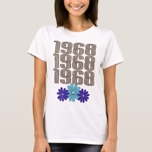 1968 Hippie Flower Power Peace Sign Aqua Purple T-Shirt