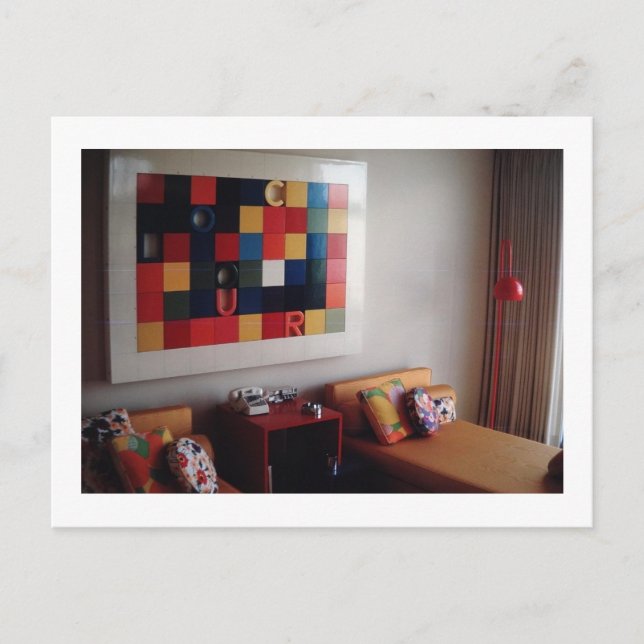 1968 Mod Hotel Bedroom Postcard (Front)