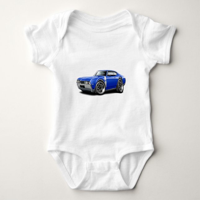 1968 Olds 442 Blue-White Car Baby Bodysuit (Front)