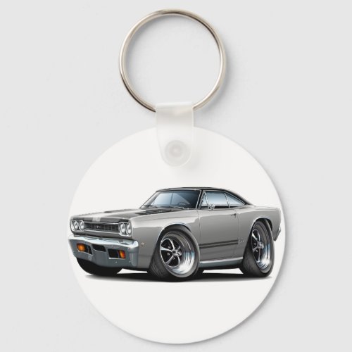 1968 Plymouth GTX Silver-Black Hood Car Keychain