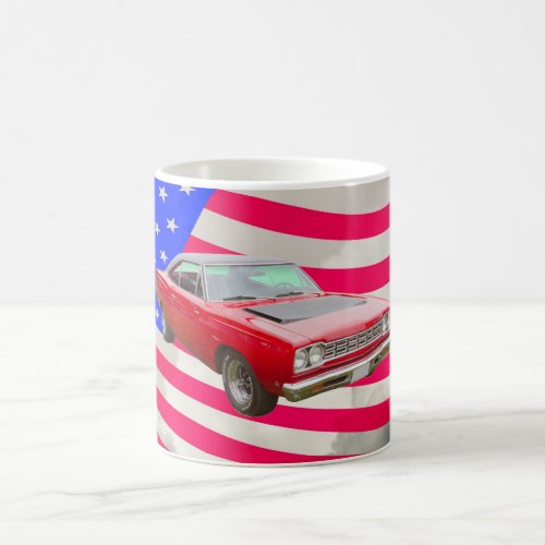 1968 Plymouth Roadrunner And American Flag Coffee Mug