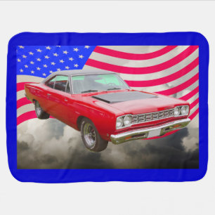 1968 Plymouth Roadrunner And American Flag Stroller Blanket