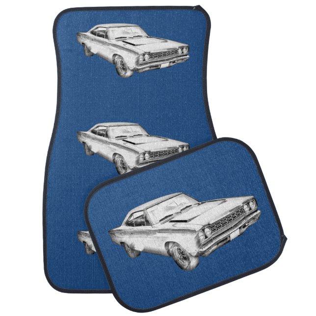 1968 Plymouth Roadrunner Muscle Car Illustration Car Mat (Set)