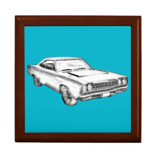 1968 Plymouth Roadrunner Muscle Car Illustration Jewelry Box