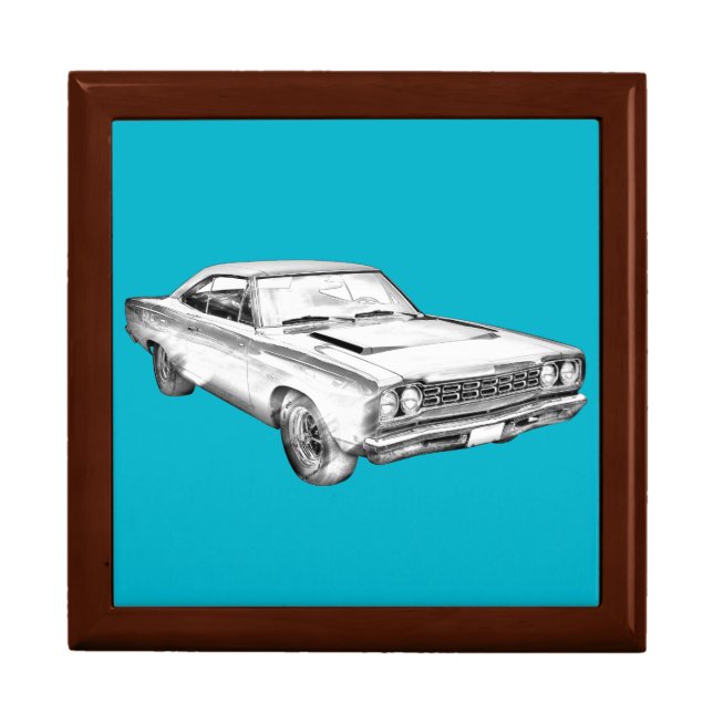 1968 Plymouth Roadrunner Muscle Car Illustration Jewelry Box (Front)
