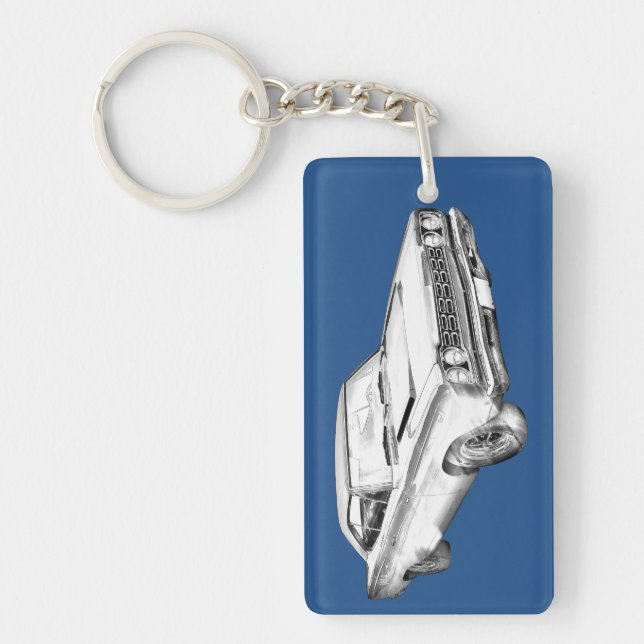 1968 Plymouth Roadrunner Muscle Car Illustration Keychain (Front)