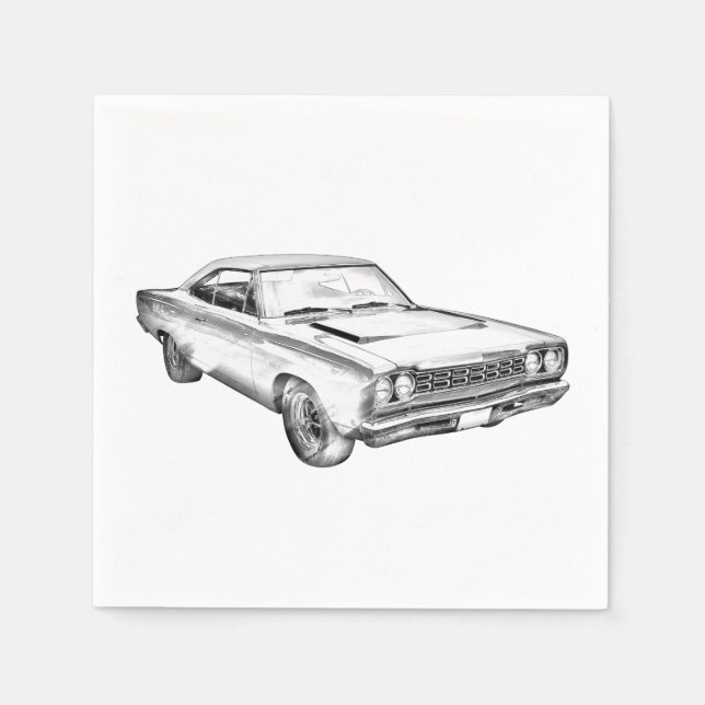 1968 Plymouth Roadrunner Muscle Car Illustration Paper Napkins (Front)