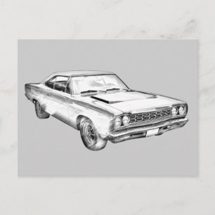 1968 Plymouth Roadrunner Muscle Car Illustration Postcard