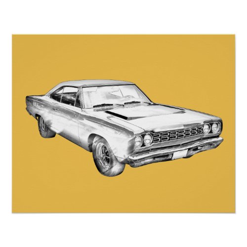 1968 Plymouth Roadrunner Muscle Car Illustration Poster