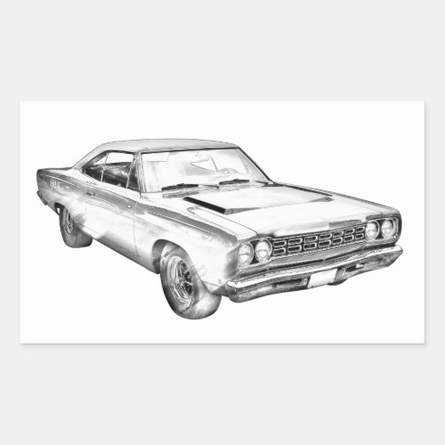 1968 Plymouth Roadrunner Muscle Car Illustration Rectangular Sticker